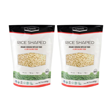 LIVIVA Organic Shirataki Konjac Rice Shaped Noodle 2 Pk (36.67 oz) - Diabetic-Friendly Low Carb, Low Calorie Pasta Noodles Ready