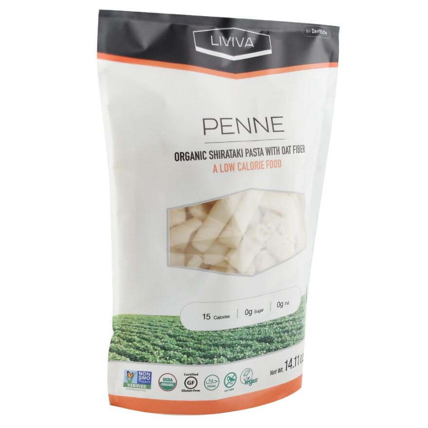 Liviva Organic Shirataki Konjac Penne Noodle 2 Pk (36.67 Oz) - Diabetic-Friendly Low Carb, Low Calorie Pasta Noodles Ready To Se