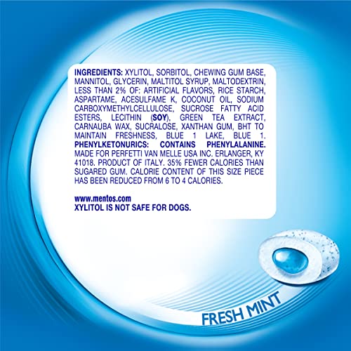 Mentos Pure Fresh Sugar-Free Chewing Gum with Xylitol, Fresh Mint, in a recyclable 90% Paperboard Bottle, 80 Piece (Pack of 4)