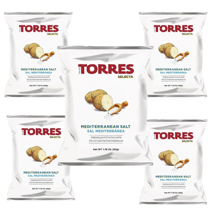 Generic [5 Pack] Mediterranean Sea Salt - 50g/ 1.76oz - Torres Spanish Potato Chips Patatas Fritas Made in Barcelona, Spain (Sal