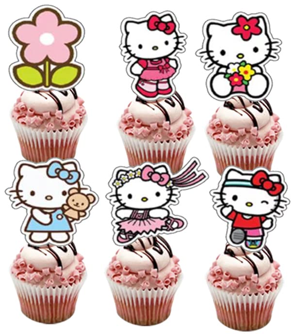 24Pcs Hello Kitty Cake Toppers Cupcake Toppers Cake Decorations,Hello Kitty Birthday Party Supplies Decorations(1)