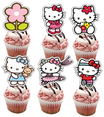 24Pcs Hello Kitty Cake Toppers Cupcake Toppers Cake Decorations,Hello Kitty Birthday Party Supplies Decorations(1)