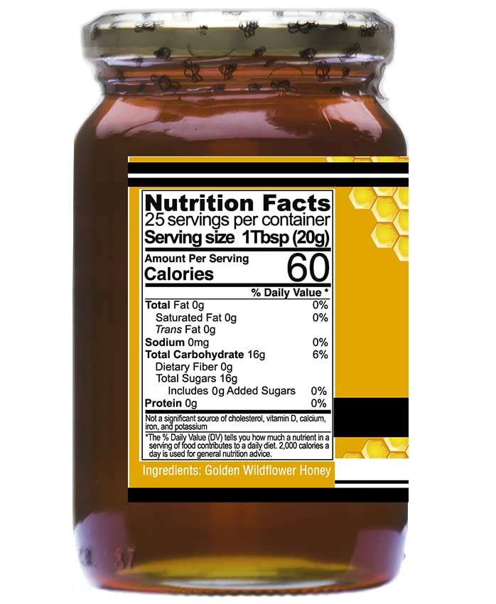 Nature'S Goodness Golden Wildflower Honey In Glass Jar - 17.6 Oz (500G) (100% Natural, Gluten Free And Non-Gmo)