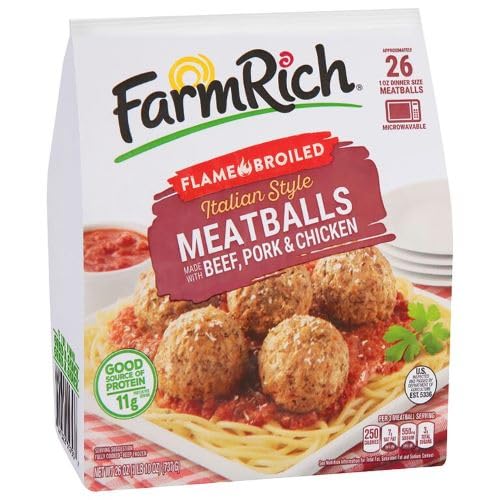 Farm Rich Italian Style Meatballs, Made with Beef, Pork and Authentic Bread Crumb Recipe, Fully Cooked, Frozen, 26 oz