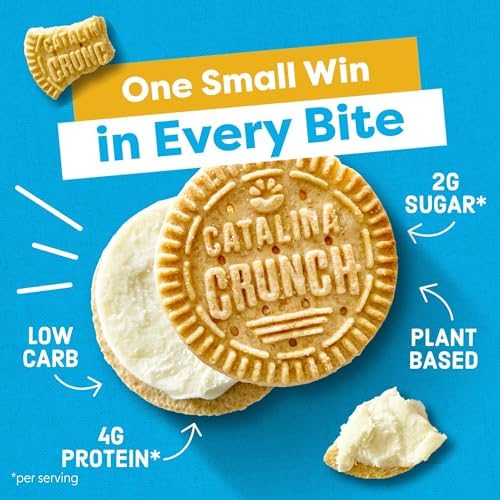 Catalina Crunch Vanilla Creme Sandwich Cookies, Low Carb, Low-Sugar Snacks, Keto Snacks, 8.9 Oz (21 Cookies)