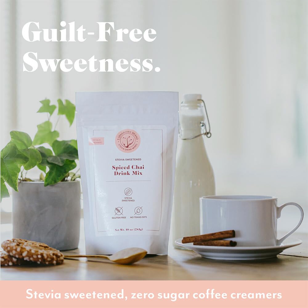 5 SPARROWS Sugar-Free Spiced Chai Latte Drink Mix, Stevia, Keto Friendly, 2.5 lb