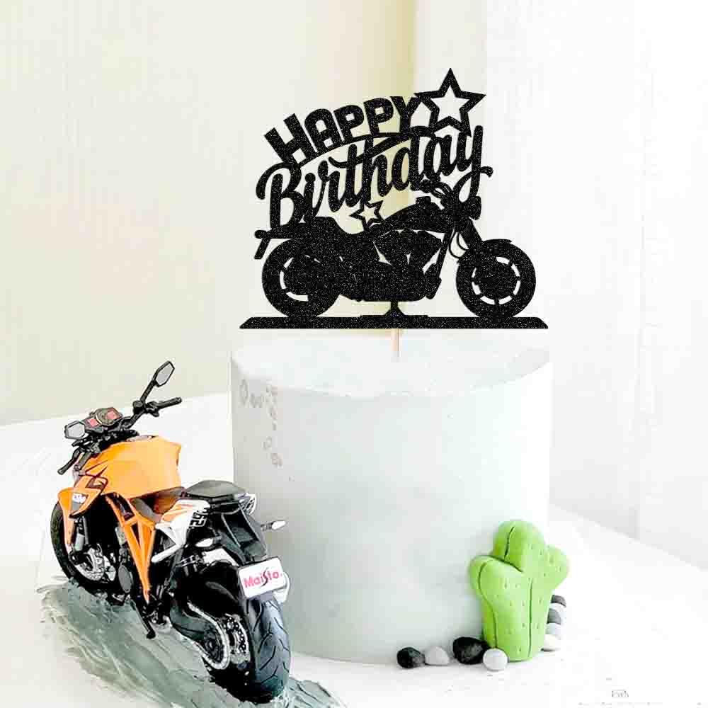 Ruscalin Cake Topper Black Motorcycle Design - 6.6 x 5.4 inches Birthday Party Decoration