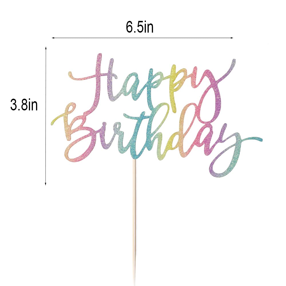 Auteby Rainbow Happy Birthday Cake Topper, Glitter Birthday Party Decoration Supplies
