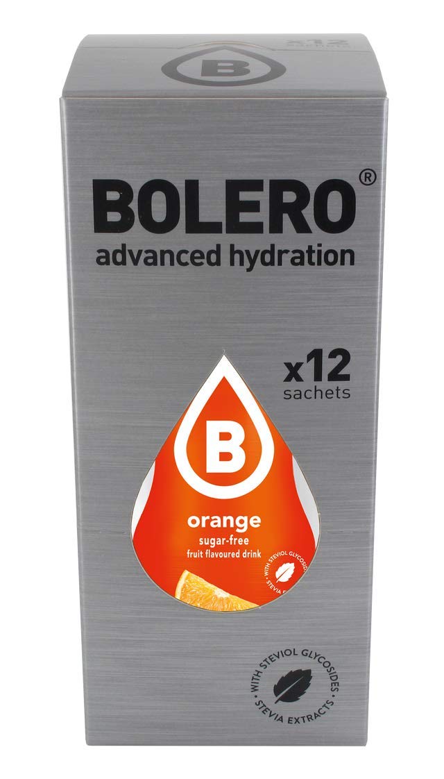 Bolero – Orange Flavored, Sugar Free And Low Calorie Powdered Drink Mix, Makes 1/2 Gallon For Strong Flavor Or 1 Gallon For Mild Flavor, 12 Large Sachets - Europe'S Favorite Drink Mix