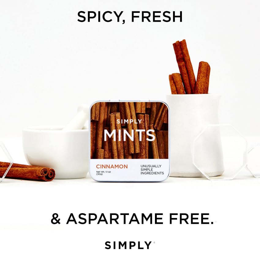 SIMPLY MINTS Natural Cinnamon Breath Mints, 6 Pack (180 Pieces), Made with Real Cinnamon Oil | Aspartame-Free, Sorbitol-Free, Xy