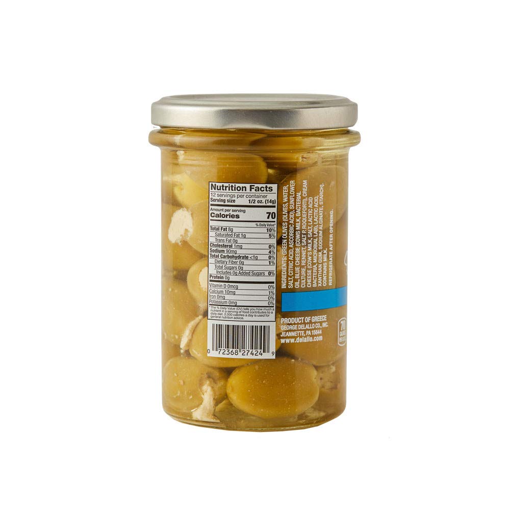 DeLallo Blue Cheese Stuffed Green Greek Olives in Jar (pack of 6)