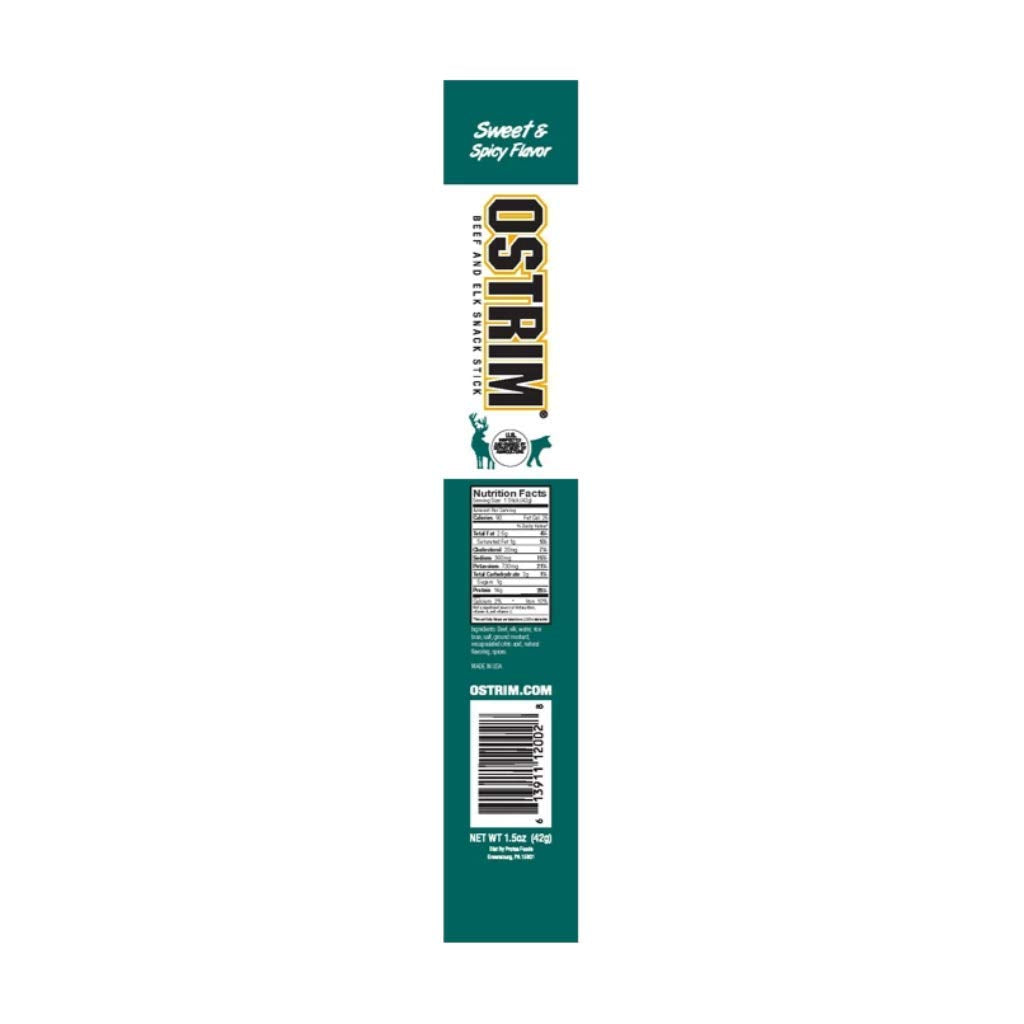 Ostrim Grass-Fed Beef & Elk Jerky Snack Sticks-Sweet & Spicy Flavor, 1.5 Oz (Pack Of 10)