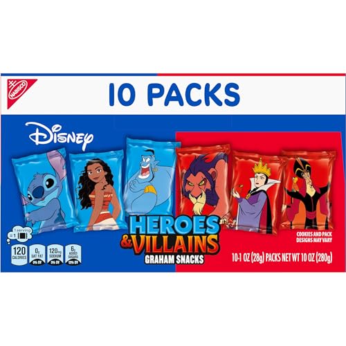 Disney Heroes and Villains Graham Snacks, Custom Cookies Variety Pack, 10-1 oz Kids Snack Packs