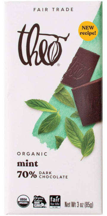 Theo Chocolate Mint Organic Dark Chocolate Bar, 70% Cacao, 1 Bar | Vegan, Fair Trade