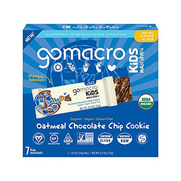 Gomacro Kids Macrobar Organic Vegan Snack Bars - Oatmeal Chocolate Chip Cookie (090 Ounce Bars, 7 Count)