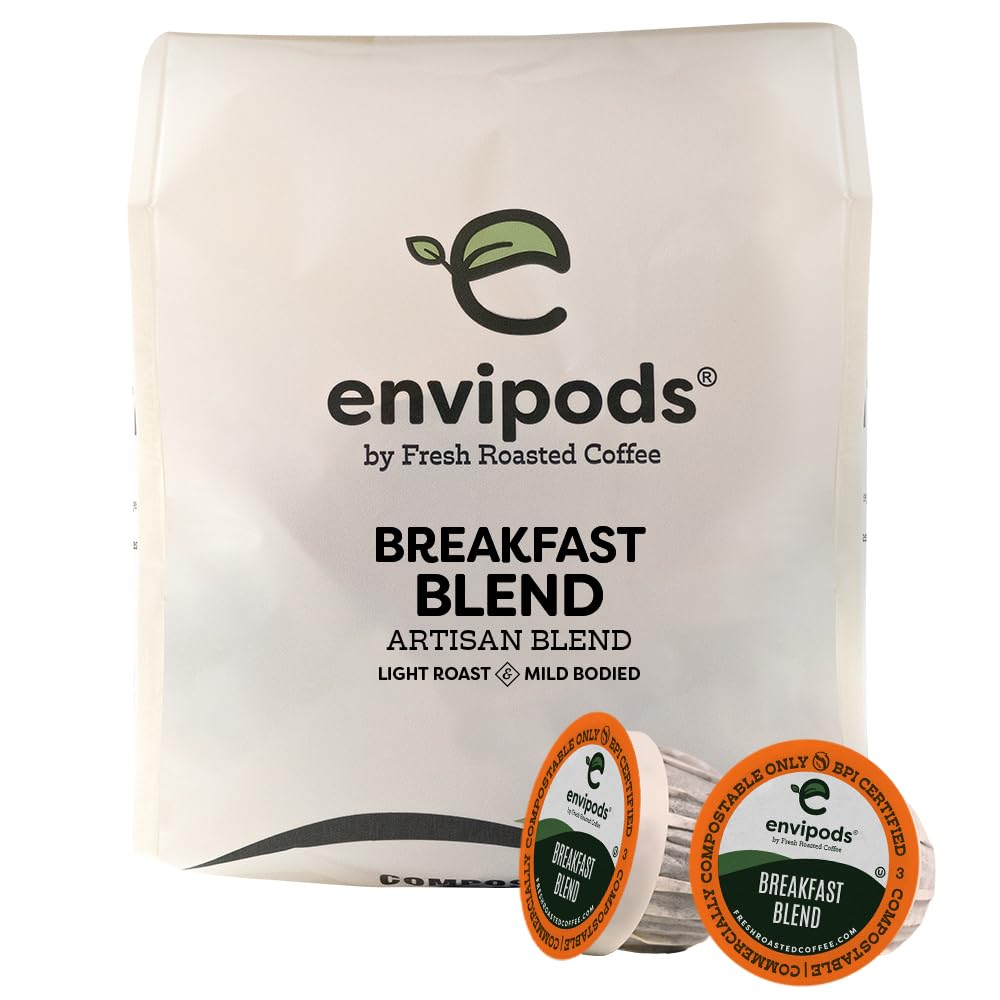 Fresh Roasted Coffee Compostable Envipods Breakfast Blend Light Roast 12 Count for Keurig K Cup Brewers