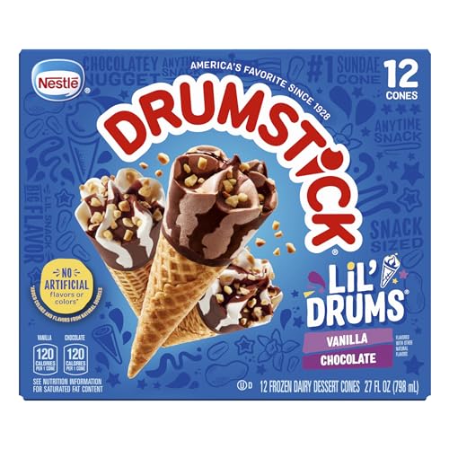 Drumstick Lil Drums and Chocolate with Chocolatey Swirls Sundae Cones, vanilla, 12 Count