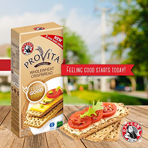BAKERS Provita Original Wholewheat Crispbread 250g, High Fibre, Keto Friendly, Pack of 2, Brown, 8.82 Ounce
