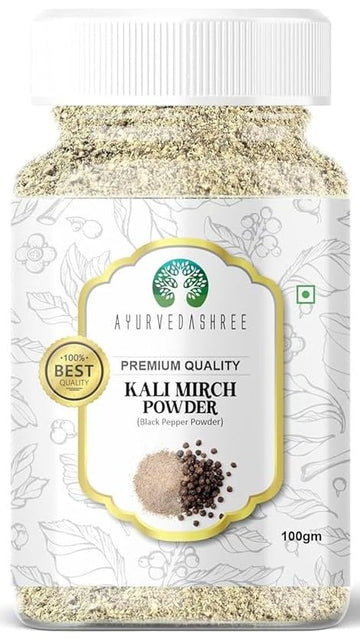 AYURVEDASHREE Black Pepper Powder (Peppercorns), Premium Quality 100gm PET Jar | All Natural | | Non-GMO | Piper nigrum | Indian