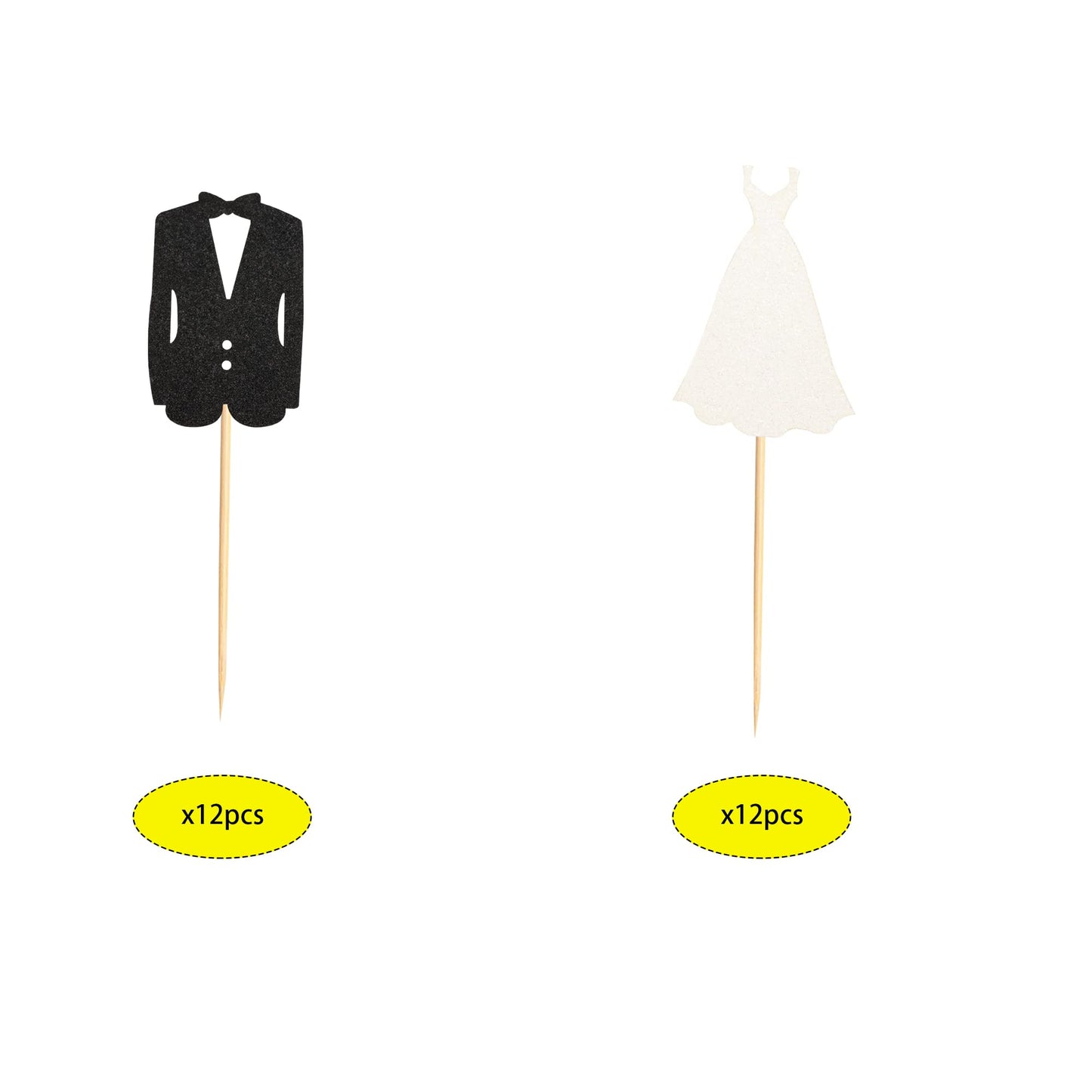 Arthsdite 24Pcs Bride And Groom Cupcake Toppers Wedding Dress And Tux Cupcake Picks Bridal Shower Wedding Engagement Anniversary