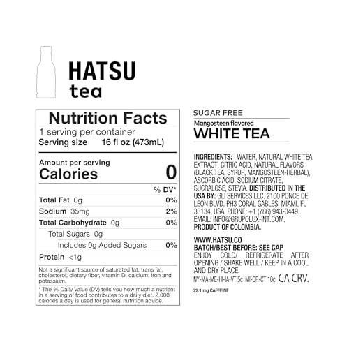 Hatsu Sugar-Free White Tea – Mangosteen Blossom Flavor | Low-Calorie Iced Tea | 16.9 Fl Oz Bottles (Pack Of 12)