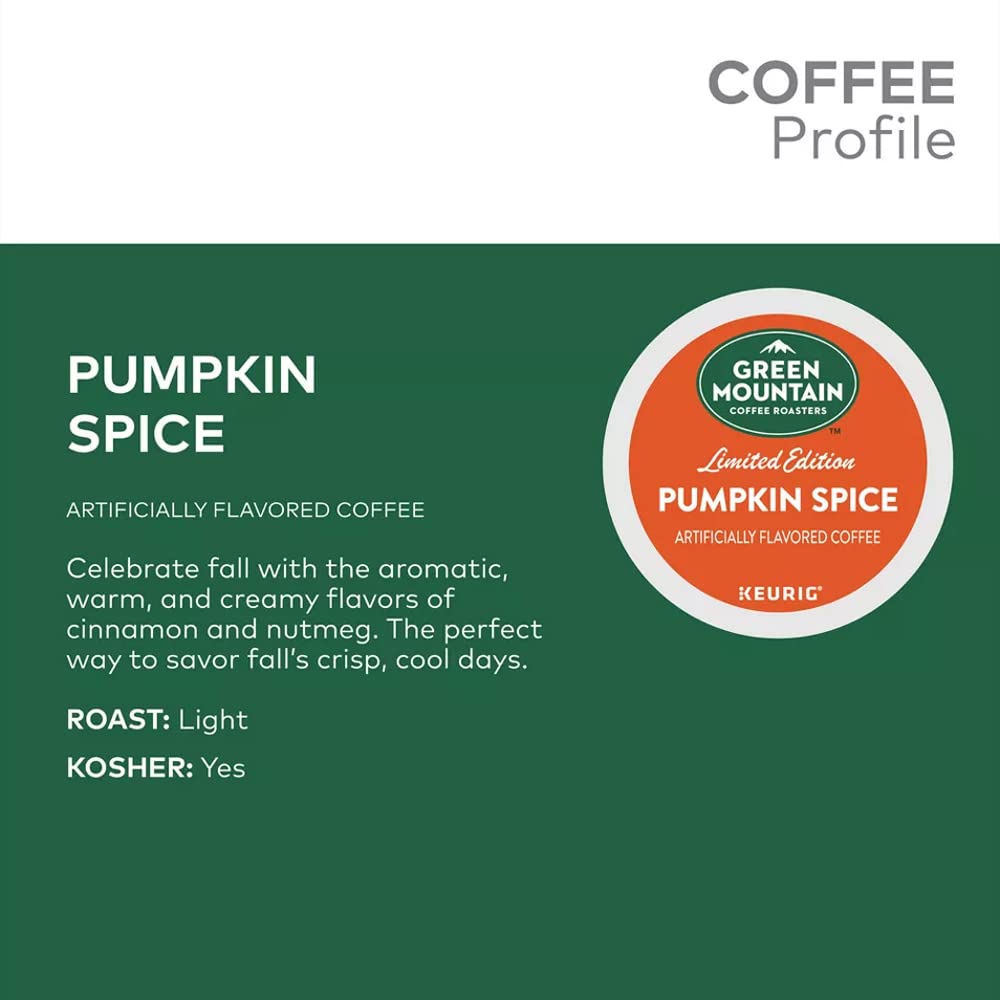 Green Mountain Coffee K-Cup, Pumpkin Spice, 24 Count, Compatible with Keurig malt-inspired, Coffee/Green
