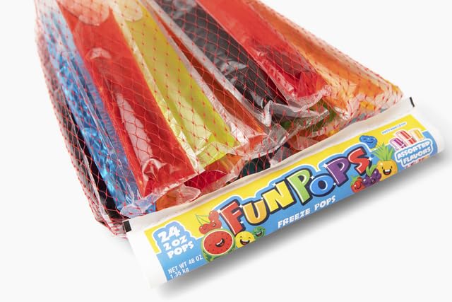 FunPops Frozen Ice Pops, 12 Packs of 24-Fruit Flavored Freeze Pops, Frozen Summer Snack For All Ages, Low Calorie