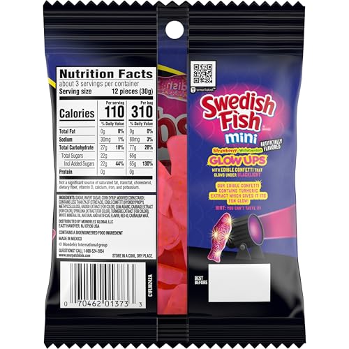 SWEDISH FISH Mini Glow Ups Strawberry-Watermelon Soft & Chewy Candy, Bulk Candy, 12-3.08 oz Bags