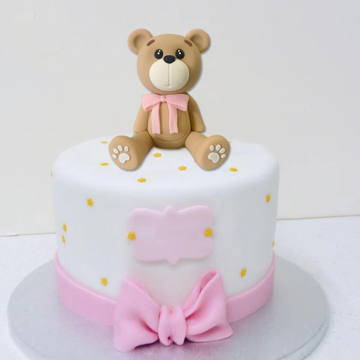 3D Bear Cake Toppers Bear Cake Decorations For Boy Girl Baby Shower Birthday Party Supplies (Pink)