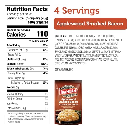 Idahoan Mashed Potatoes, Applewood Smoked Bacon, 4 Oz