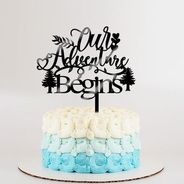 Qertesl Best Adventure Yet Cake Topper - Wedding & Travel Cake Decors, Rustic Adventure Awaits Party Decoration Supplies