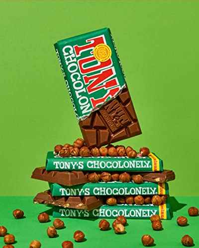 Tonys Chocolonely Belgian Milk Chocolate Hazelnut Candy Bar for Snacks, Chocolate Bar for Party Favors, Gifts, or Gift Basket, 3