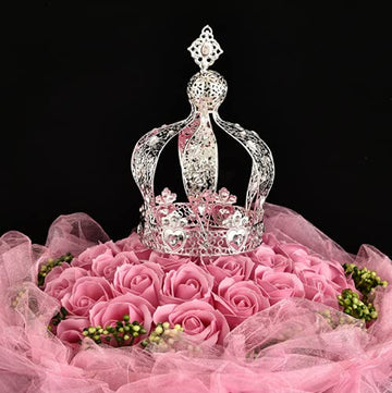 Crown Creative Metal Cake Topper Accessory Baby Shower Birthday Cake Decoration Crown For Boys & Girls Silver
