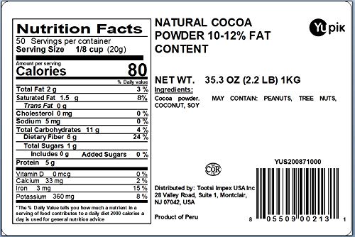 Yupik Natural Cocoa Powder, Unsweetened, 2.2 Lb (35.2 Oz), Pack Of 6, Gluten-Free, Gmo-Free, Kosher, Vegan, Dairy-Free, No Sugar