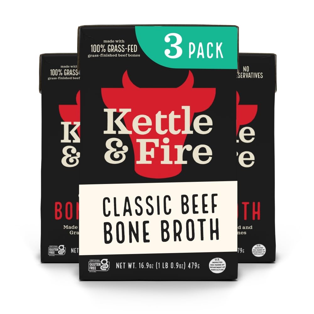 Kettle & Fire Beef Bone Broth, Keto & Paleo, Gluten Free, 16.9 Fl Oz (Pack of 3)