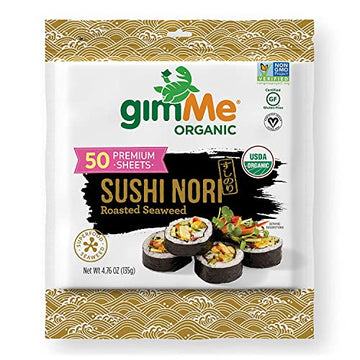 gimMe Sushi Nori 100% Organic Roasted Seaweed 50 Sheets in Resealable container, 50 count (Pack of 1)