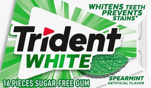 Trident White Spearmint Sugar-Free Gum, 16 Pieces Per Box, Pack Of 9 Boxes