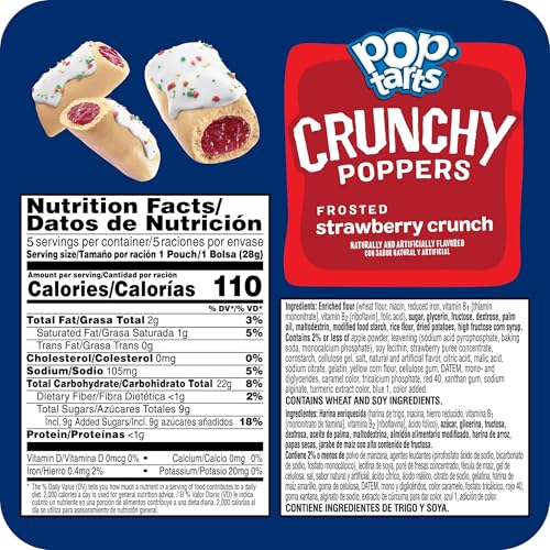 Pop-Tarts Crunchy Poppers Crunchy Filled Snack Pieces, Kids Snacks, On-the-Go, Frosted Strawberry Crunch (6 Boxes, 30 Pouches)