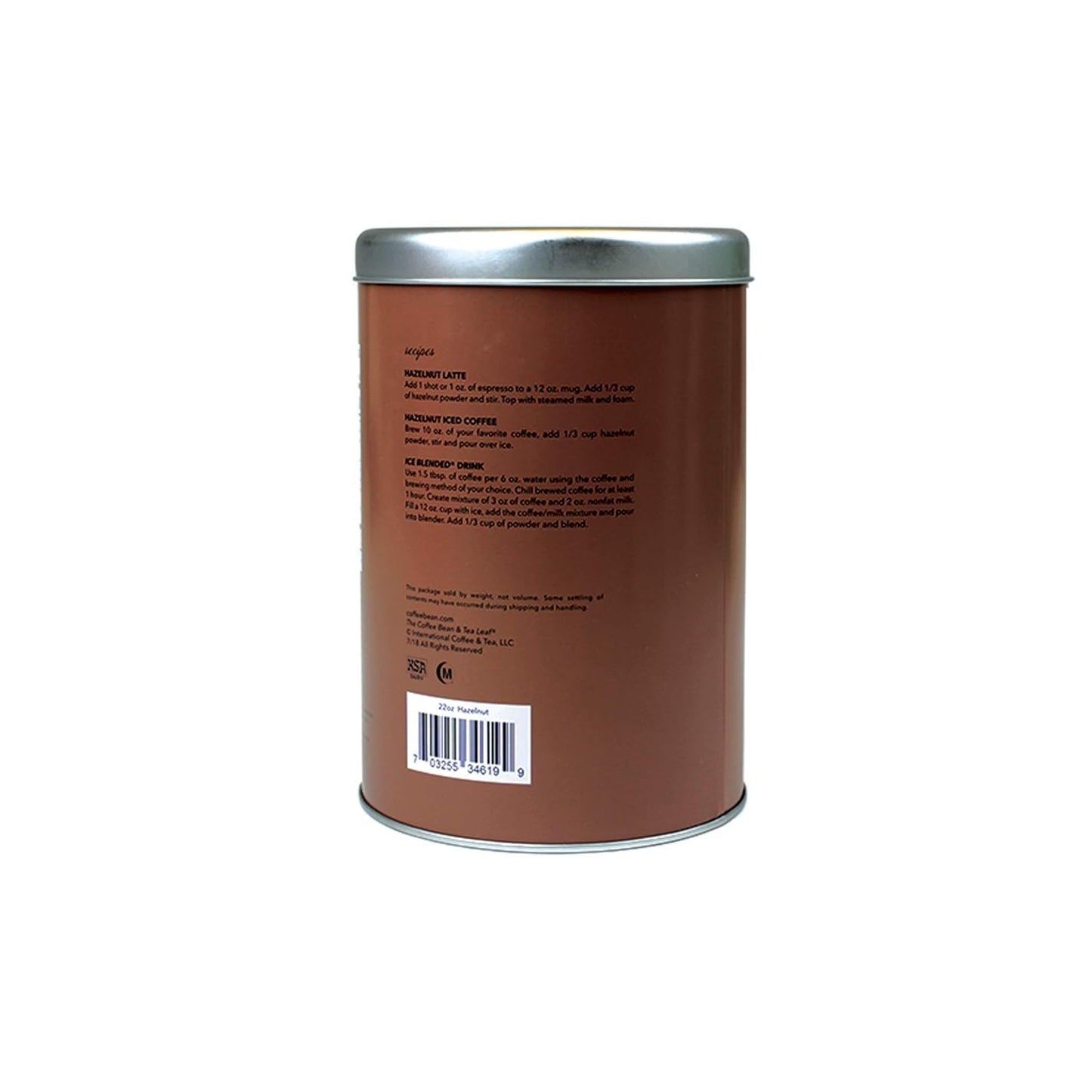 The Coffee Bean & Tea Leaf Hazelnut Powdered Creamer For Coffee, Lattes, Baking, And Drink Mixes, Hazelnut, 22Oz. Tin