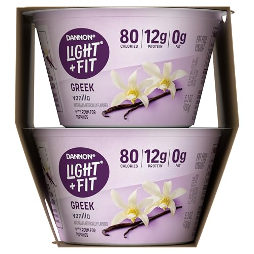 Dannon Light + Fit Greek Vanilla Fat Free Yogurt, Creamy and Delicious Gluten Free Yogurt, 4 Ct, 5.3 OZ Yogurt Cups