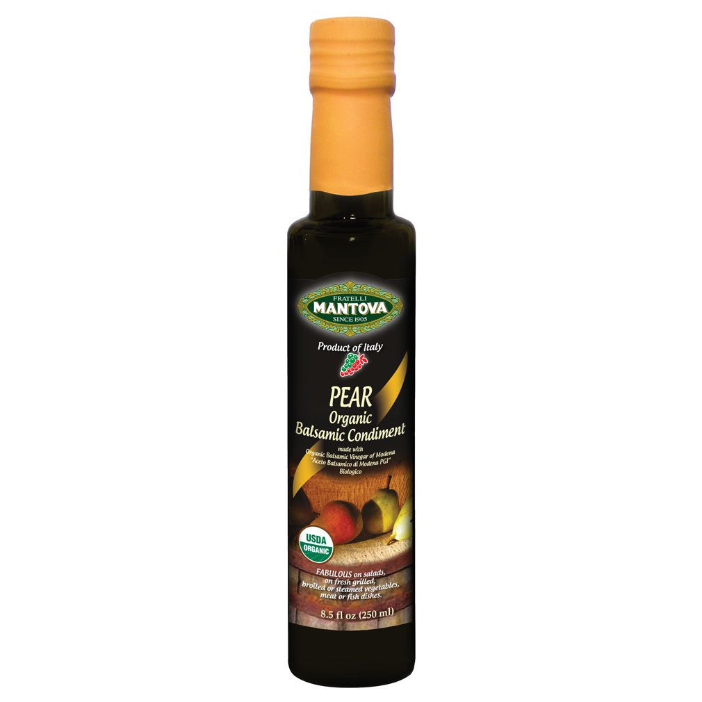 Mantova Organic Pear Balsamic Vinegar, 8.5 Fl Oz, Perfect for Salad Dressing and Cocktails