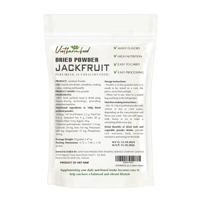Jackfruit Powder 2.47 Oz (70G) Vietfarmfood: Freeze-Dried Extracted From 100% Pure, Sugar-Free. Used To Mix Mixed Drinks Fresh F