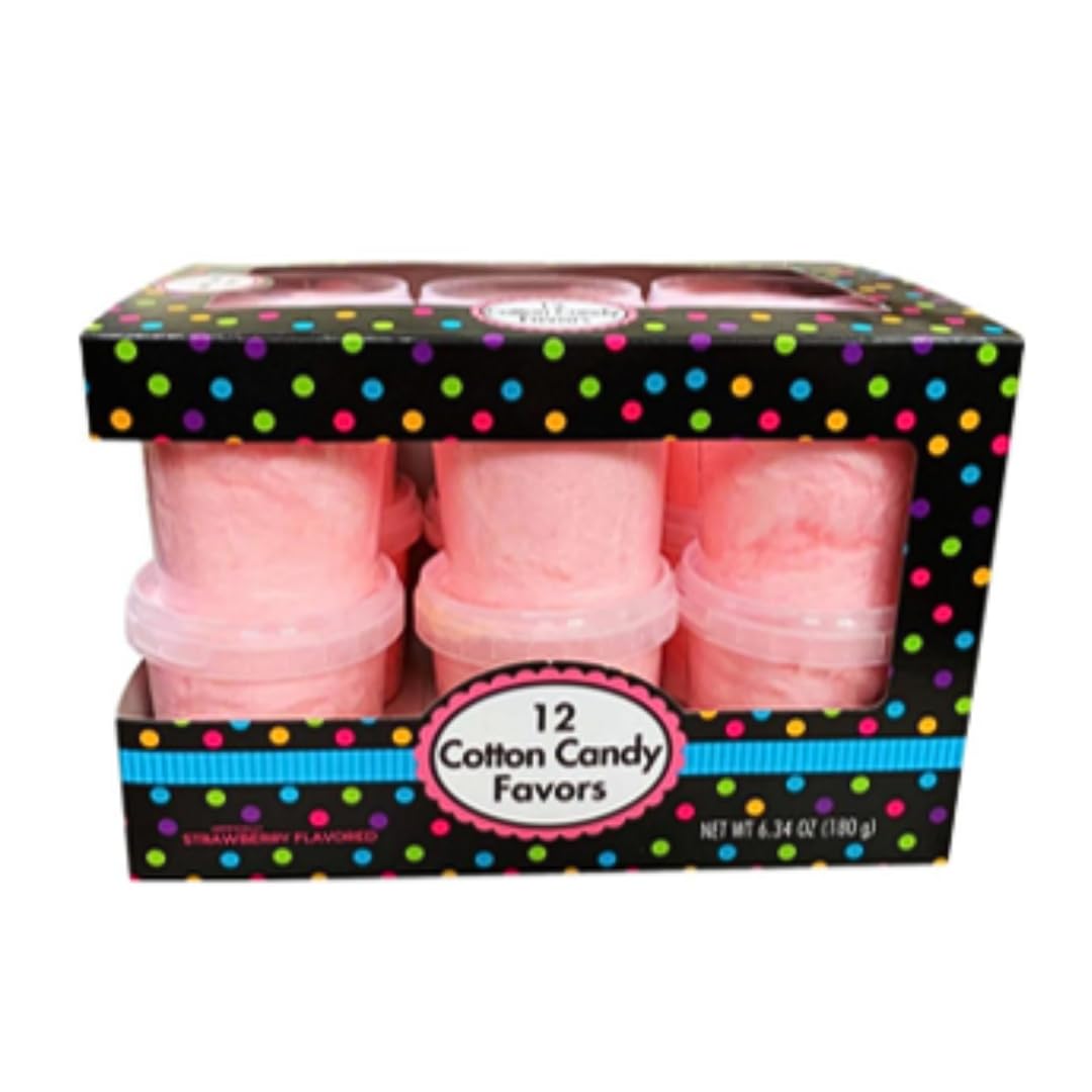 Albert's Pink Cotton Candy - 12 Pack - Fluffy Strawberry Sweet Treat - Resealable Tubs - Perfect for Parties & Events (Strawberr