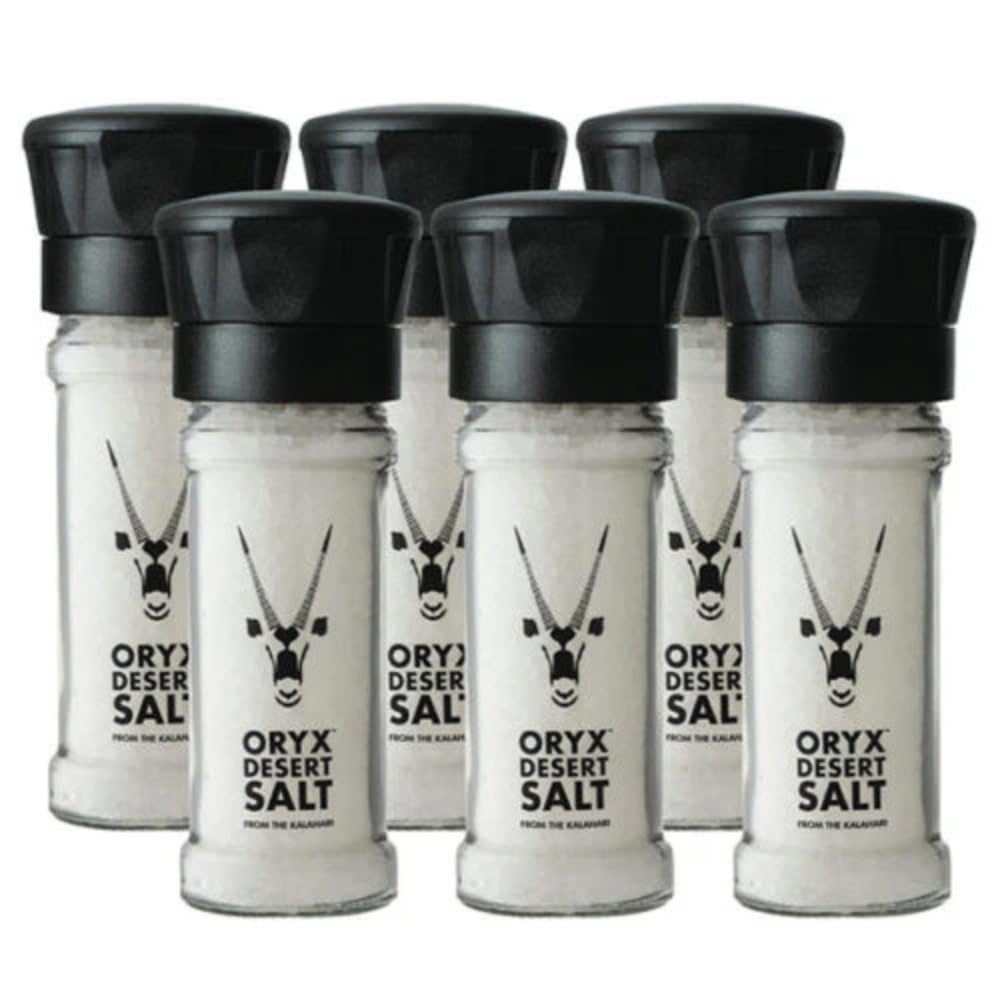 Oryx Desert Salt Grinder - 6 Pack - 3.52Oz - Refillable, Reusable +20X Ceramic Salt Grinder With Oryx Desert Salt, Naturally Organic, Kosher - Alternative To Sea Salt, Himalayan & Rock Salt - Kitchen Essential