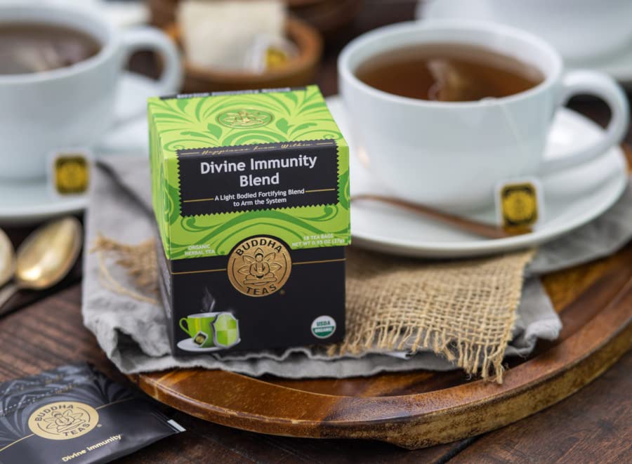 Buddha Teas - Organic Divine Immunity Blend - Herbal Tea - For Health & Wellbeing - With Antioxidants & Minerals - Clean Ingredients - Caffeine Free - Ou Kosher & Non-Gmo - 18 Tea Bags (Pack Of 1)