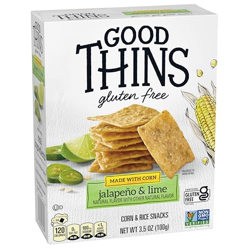 Good Thins Jalapeo & Lime Corn & Rice Snacks Gluten Free Crackers, Bulk Snack Crackers, 6 - 3.5 oz Boxes