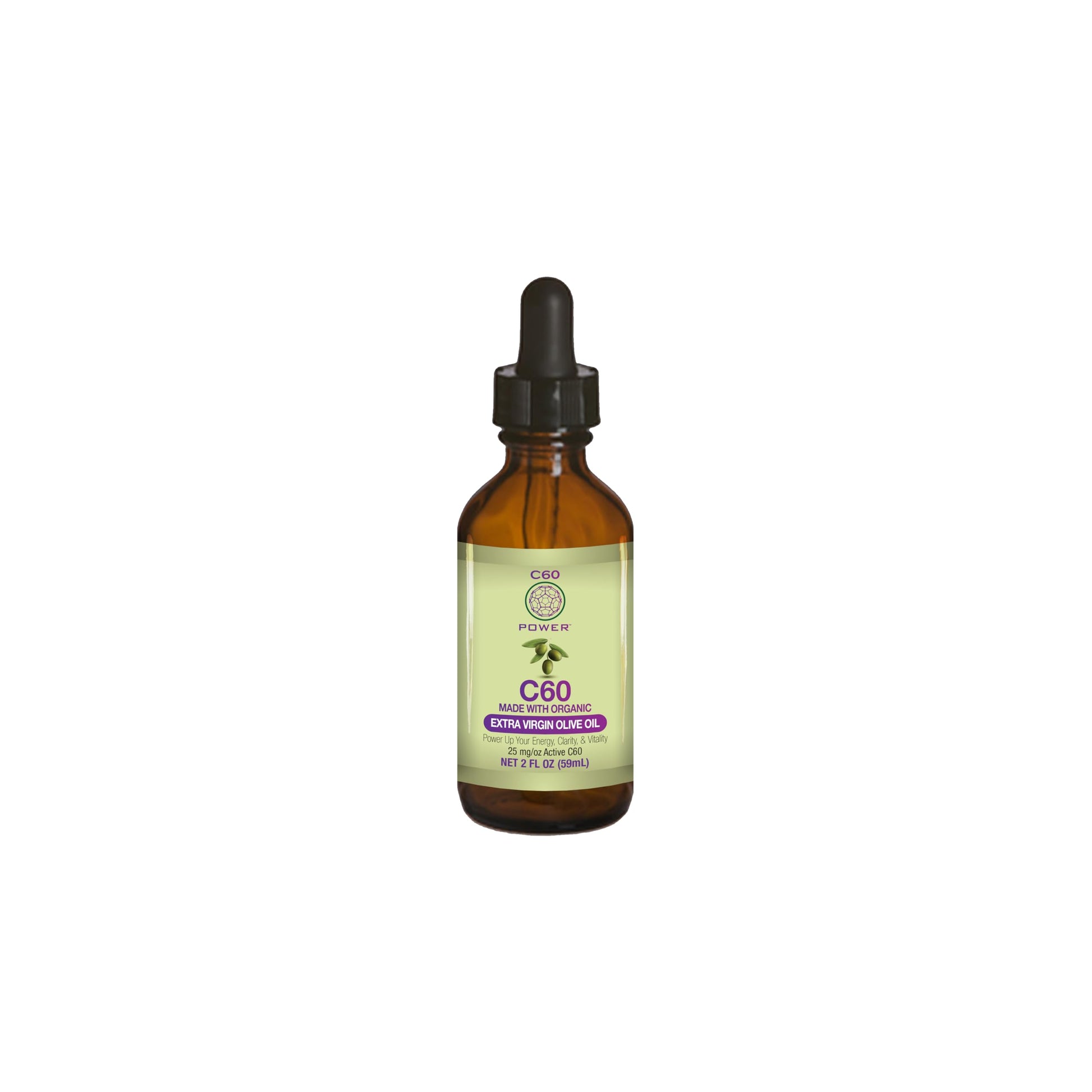 C60 Power - Evoo 2-Oz.- Organic Extra Virgin Olive Oil, 2 Fl Oz, 99.99% Pure Carbon Fullerenes, Lift Oxidative Burden, Optimize 