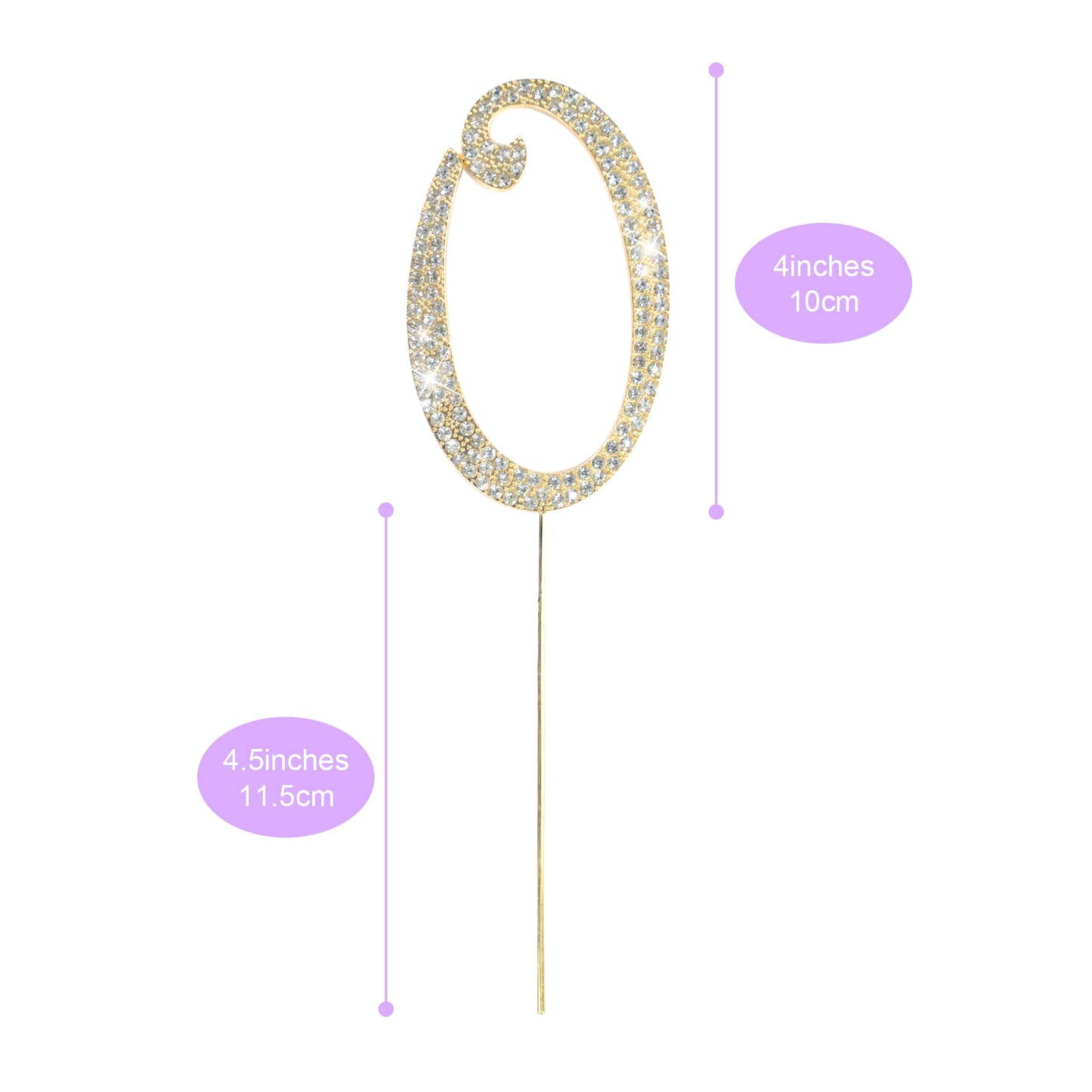 Number Cake Topper 0 , Uniideco Gold Rhinestone Premium Metal Bling Bling Keepsake, Sparkly Happy Birthday Wedding Anniversary P