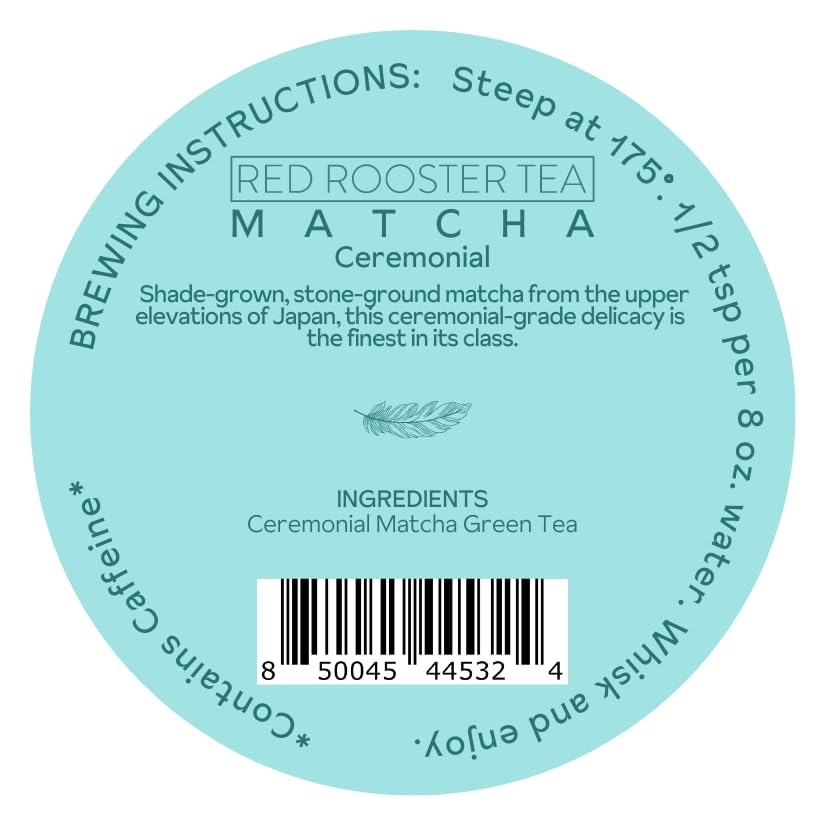 Red Rooster Tea, Ceremonial Matcha, 2.5 oz canister, Ground Matcha Tea