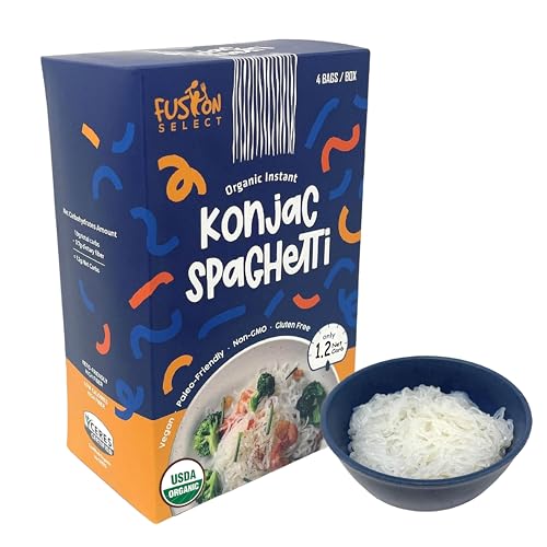 Fusion Select 4 Packs Organic Konjac Noodles - Shirataki Spaghetti Plant-Based Substitute - Vegan Pasta For Vegetarian, Keto, Paleo Recipes - Zero Gluten, Low Carb & Low Calorie Shirataki Noodles